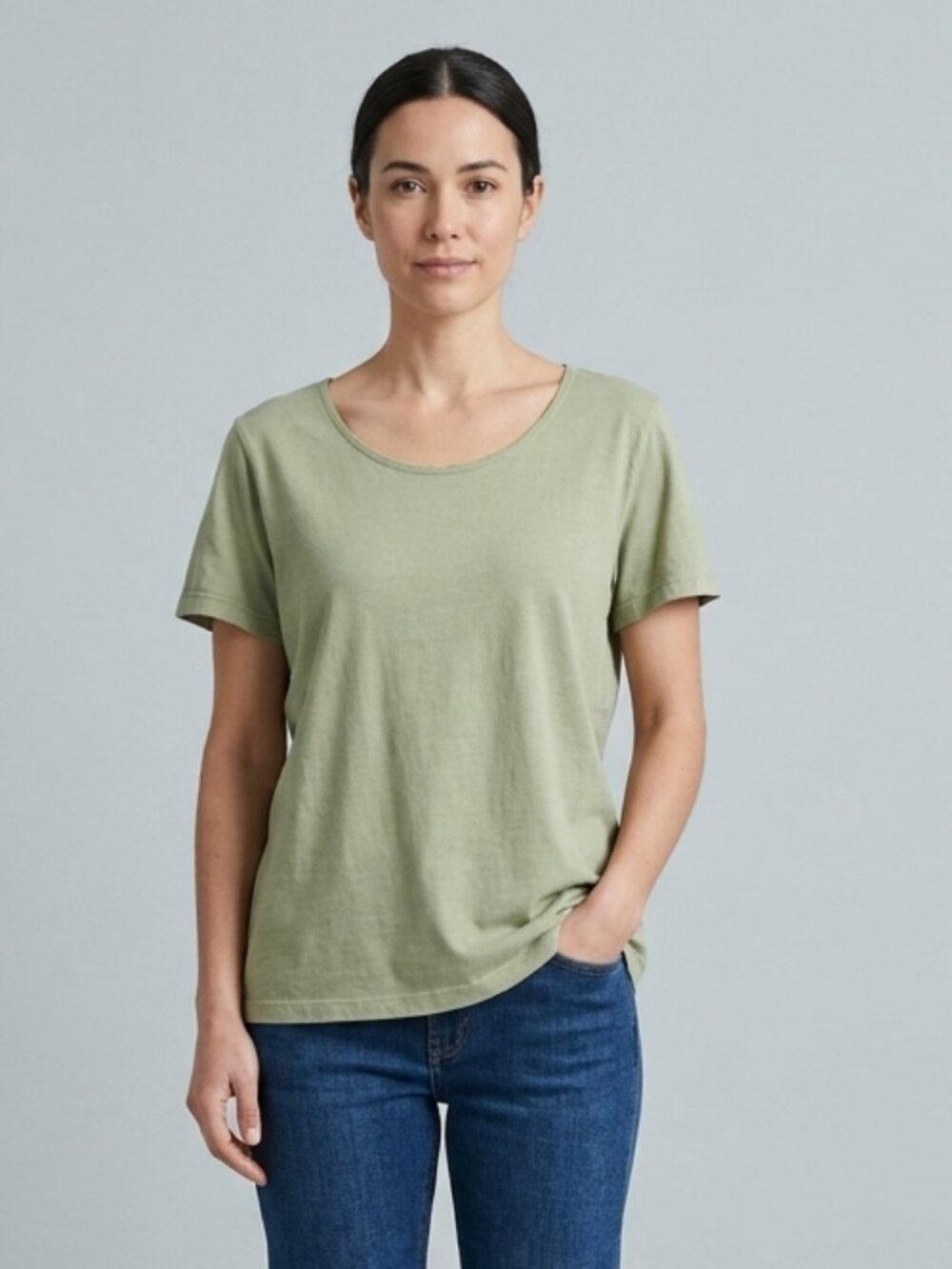 FLAX Women's Size XL Light Green 100% Cotton Relaxed T-Shirt
